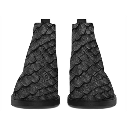 Black Snakeskin Print Flat Ankle Boots