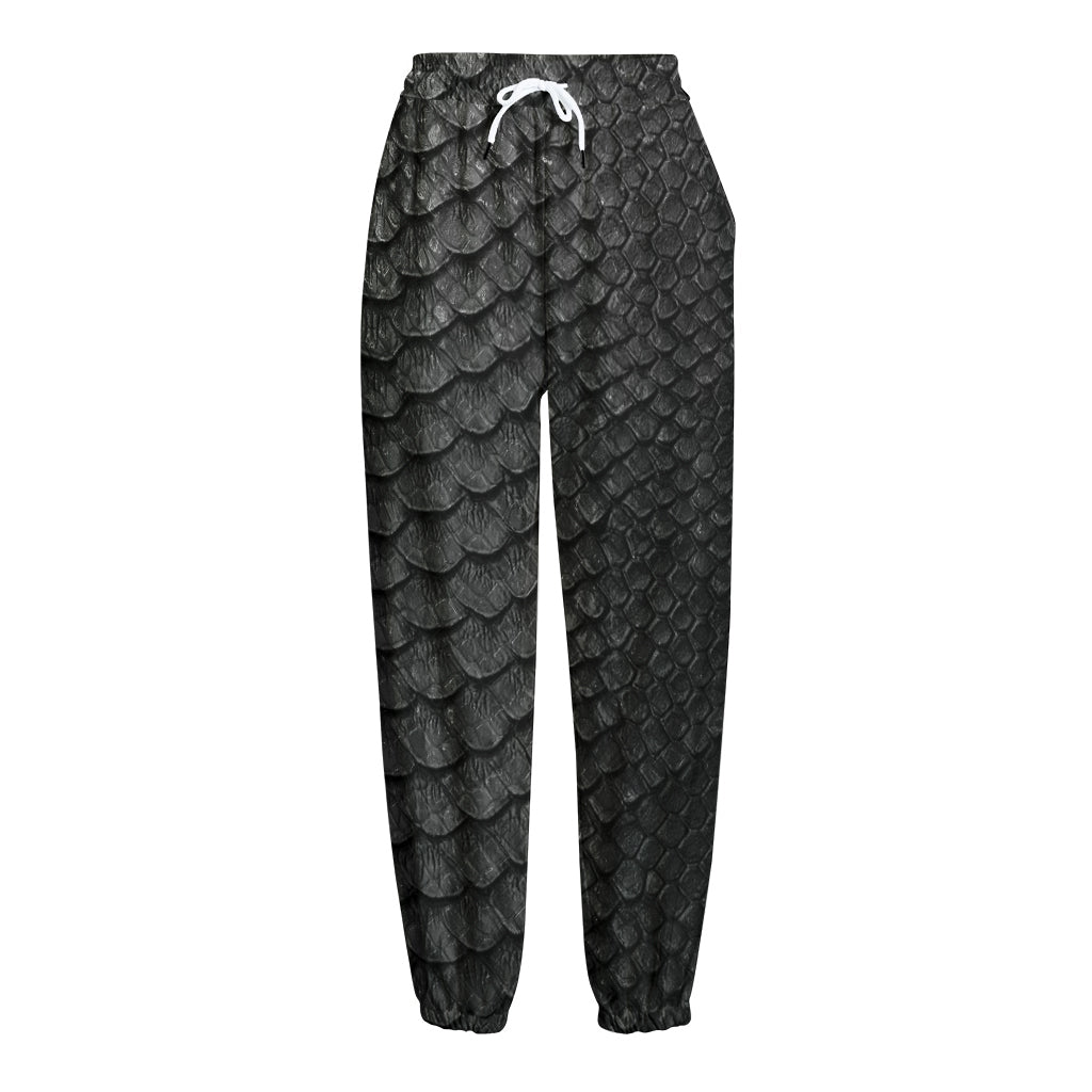 Black Snakeskin Print Fleece Lined Knit Pants