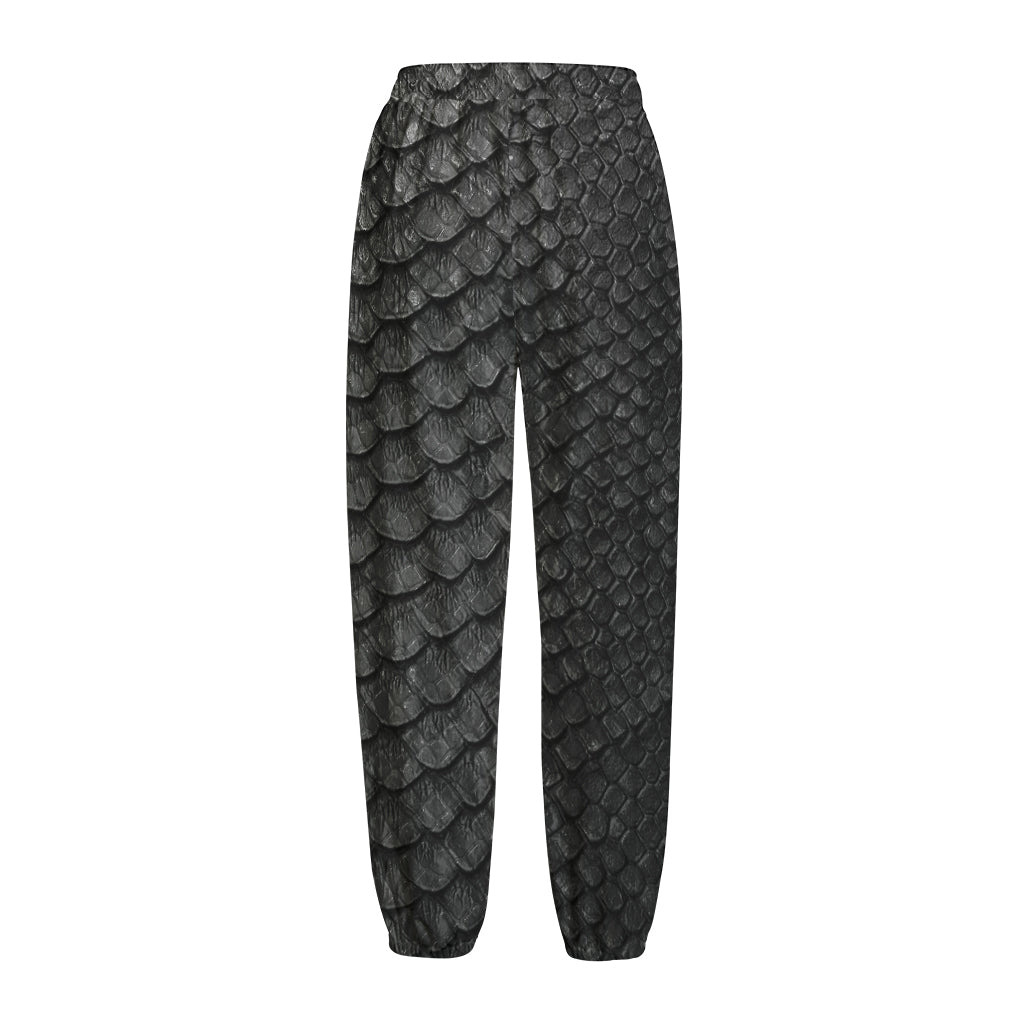 Black Snakeskin Print Fleece Lined Knit Pants