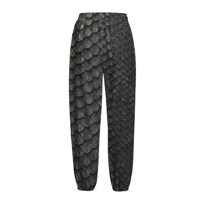 Black Snakeskin Print Fleece Lined Knit Pants