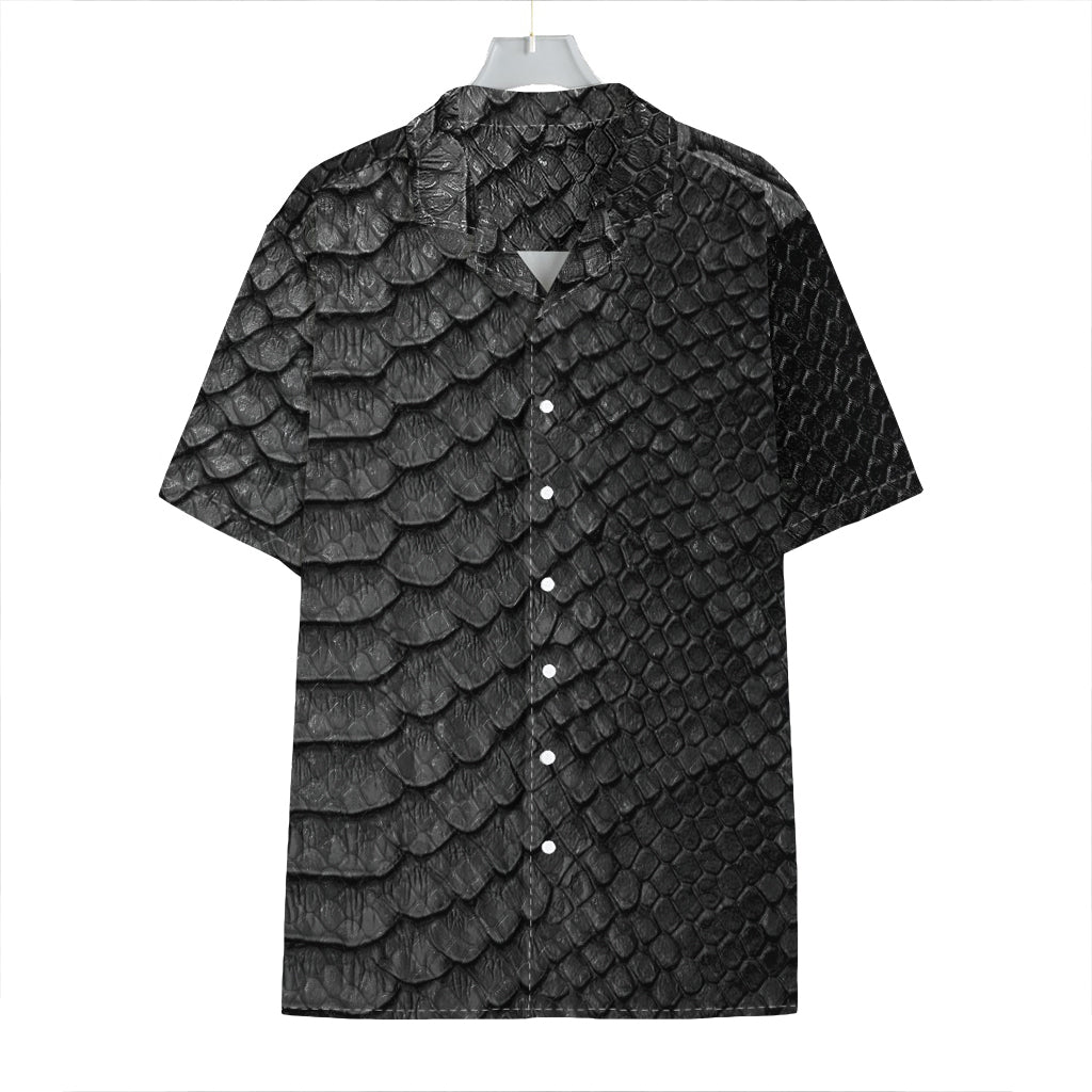 Black Snakeskin Print Hawaiian Shirt