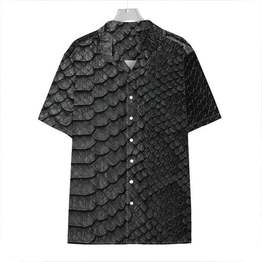 Black Snakeskin Print Hawaiian Shirt