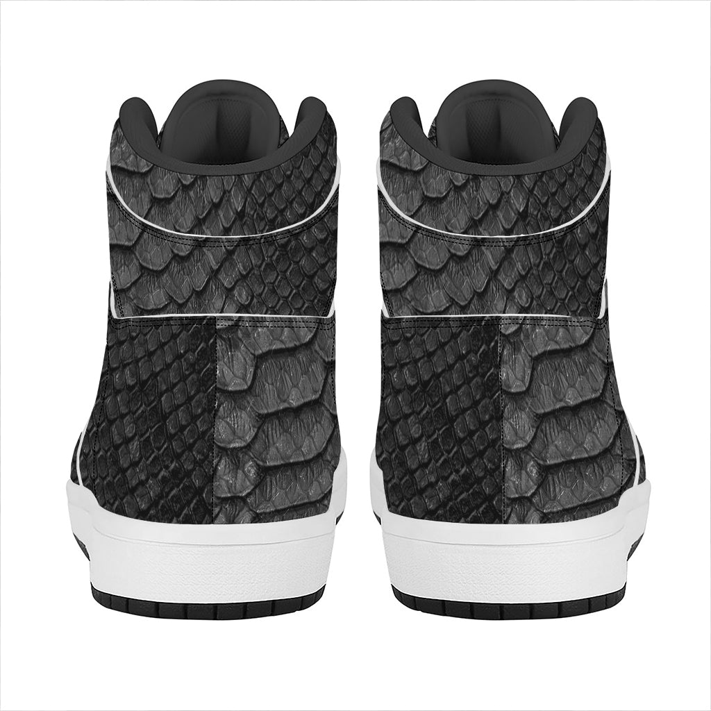 Black Snakeskin Print High Top Leather Sneakers