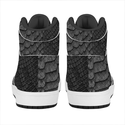 Black Snakeskin Print High Top Leather Sneakers