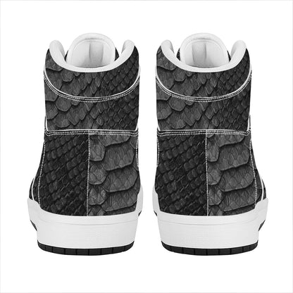 Black Snakeskin Print High Top Leather Sneakers