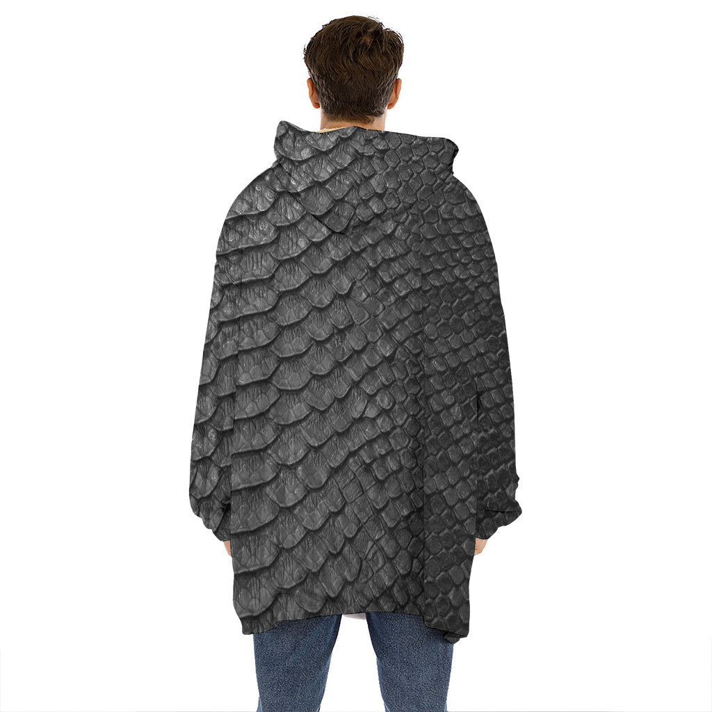 Black Snakeskin Print Hoodie Blanket