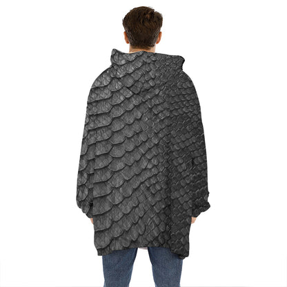 Black Snakeskin Print Hoodie Blanket
