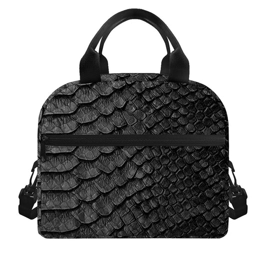 Black Snakeskin Print Insulated Lunch Bag