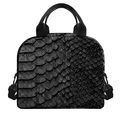 Black Snakeskin Print Insulated Lunch Bag