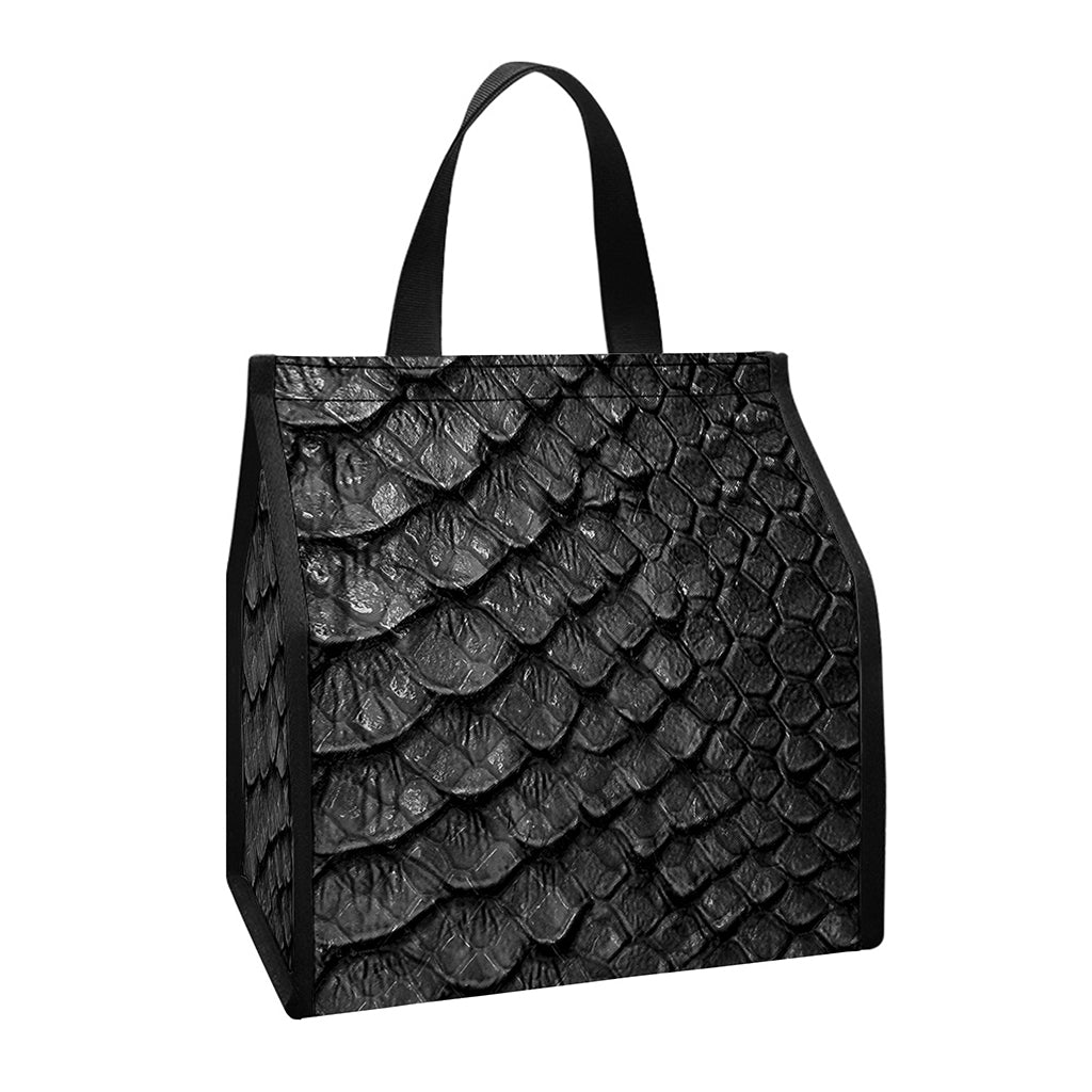 Black Snakeskin Print Insulated Lunch Tote