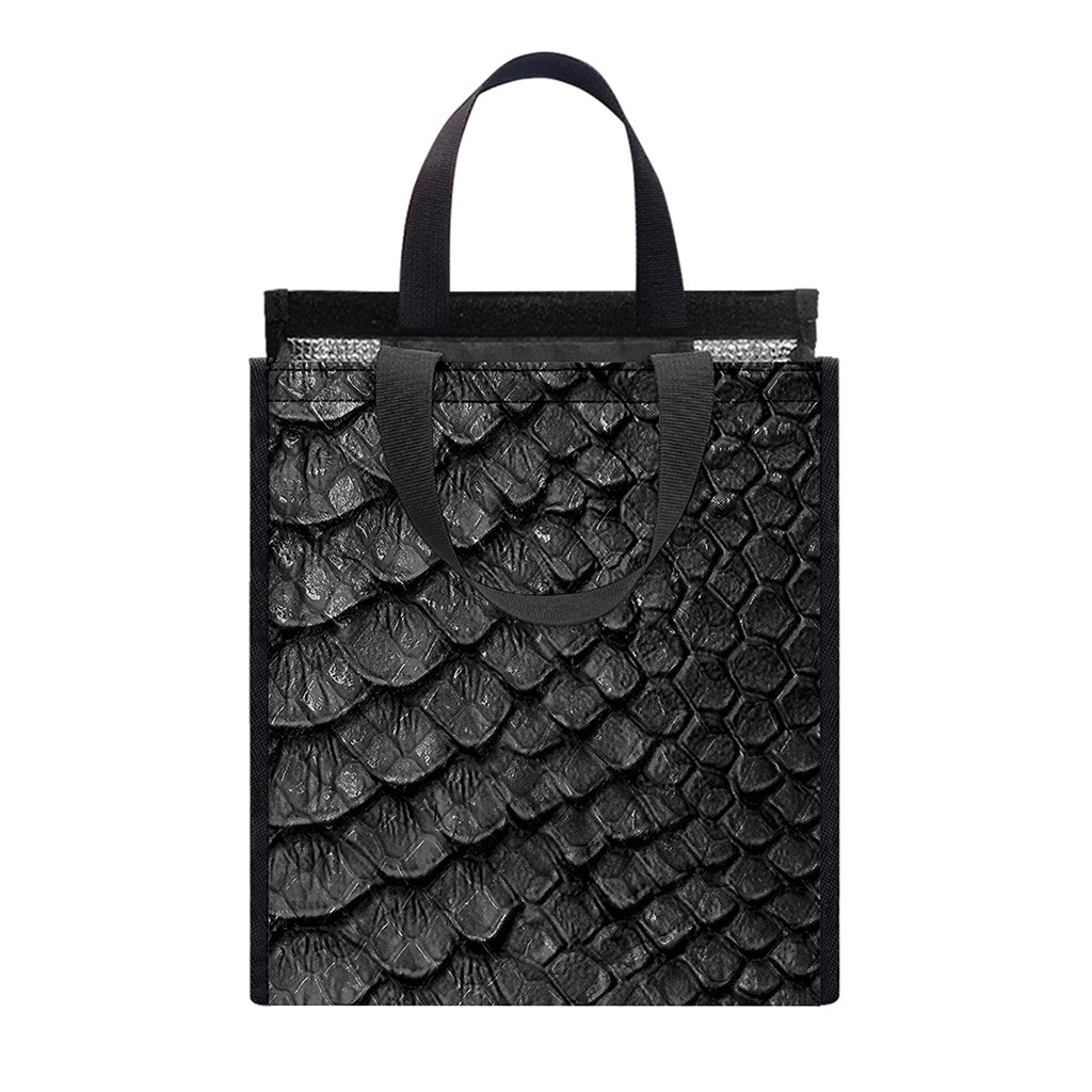 Black Snakeskin Print Insulated Lunch Tote