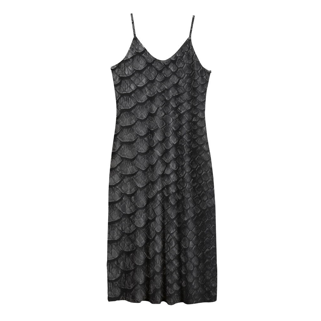 Black Snakeskin Print Jersey Midi Cami Dress