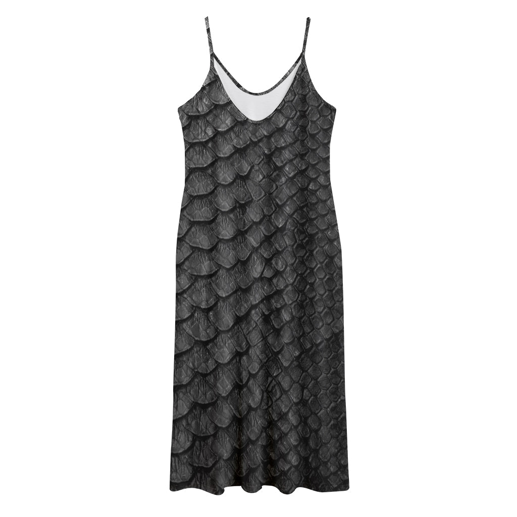 Black Snakeskin Print Jersey Midi Cami Dress