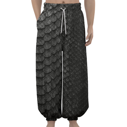 Black Snakeskin Print Lantern Pants