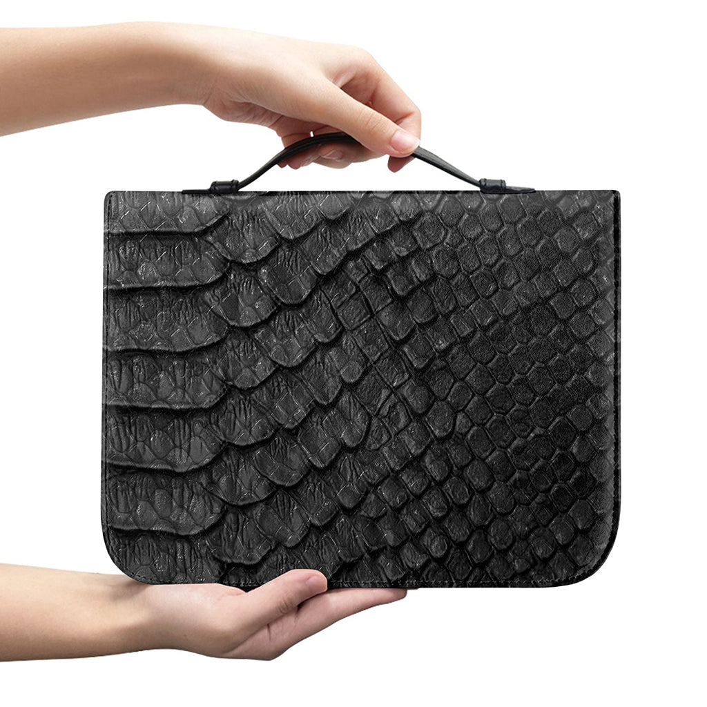 Black Snakeskin Print Leather Bible Cover