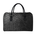 Black Snakeskin Print Leather Duffel Bag