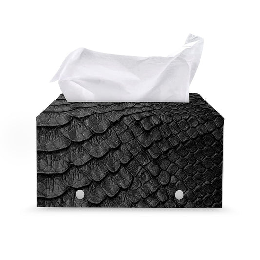 Black Snakeskin Print Leather Tissue Box Cover