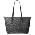Black Snakeskin Print Leather Tote Bag With Zipper