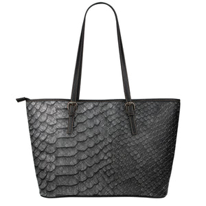 Black Snakeskin Print Leather Tote Bag