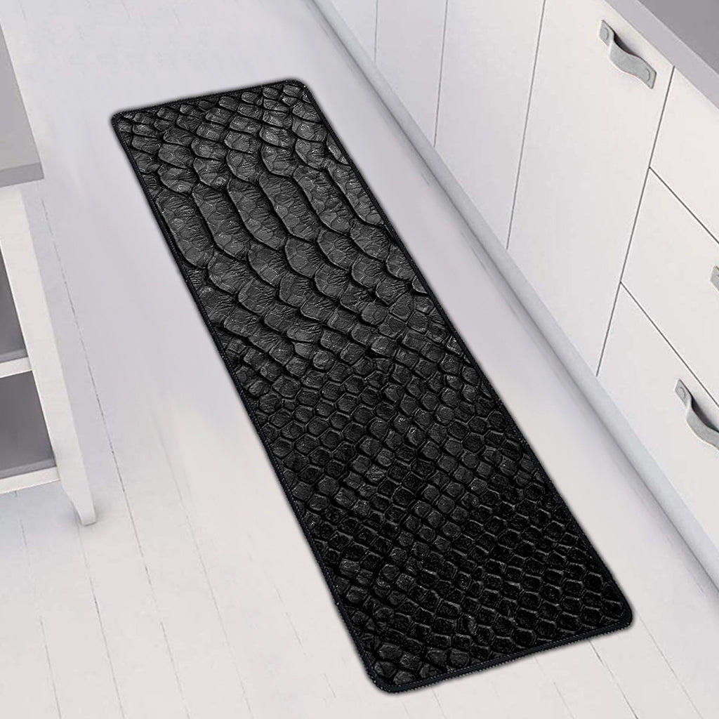 Black Snakeskin Print Long Kitchen Mat