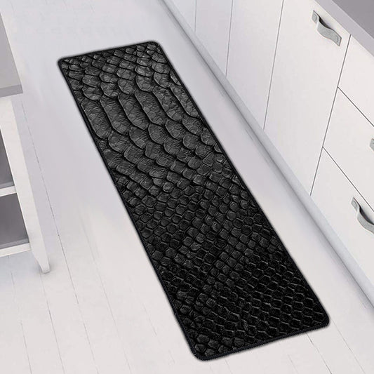 Black Snakeskin Print Long Kitchen Mat