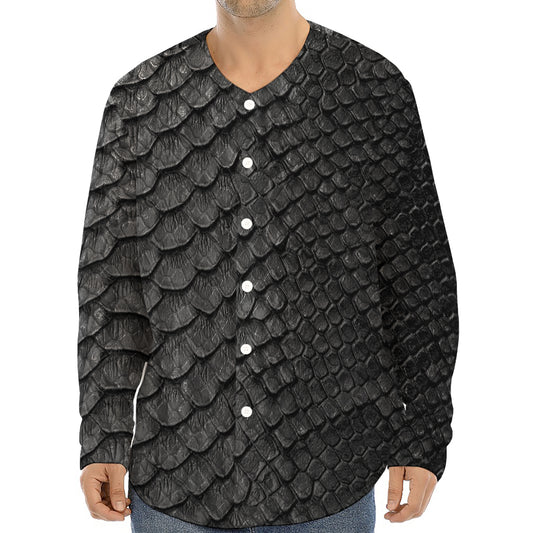 Black Snakeskin Print Long Sleeve Baseball Jersey