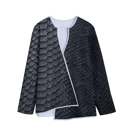 Black Snakeskin Print Long Sleeve Short Coat