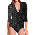 Black Snakeskin Print Long Sleeve Swimsuit