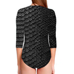 Black Snakeskin Print Long Sleeve Swimsuit