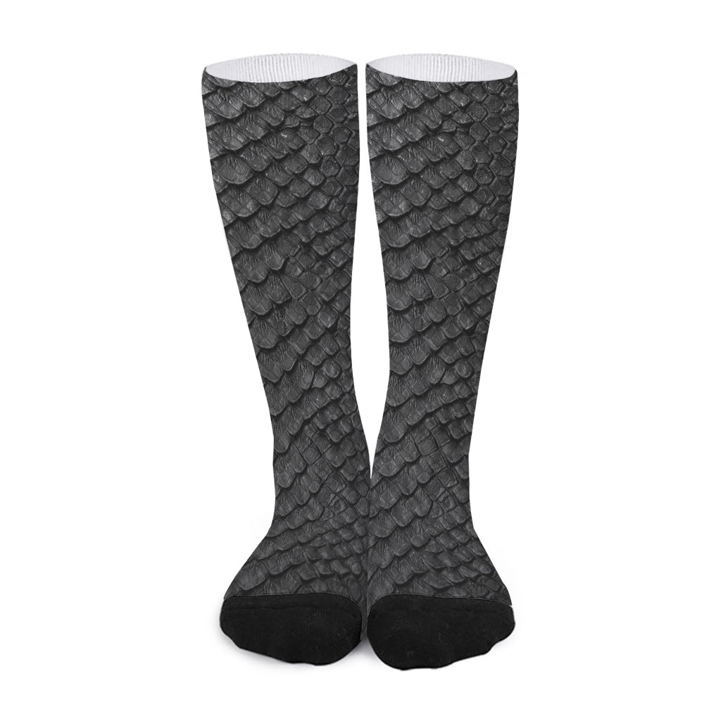 Black Snakeskin Print Long Socks