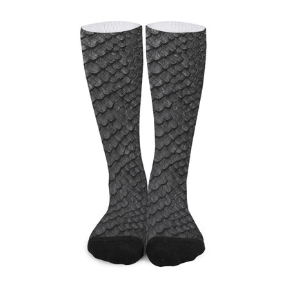 Black Snakeskin Print Long Socks