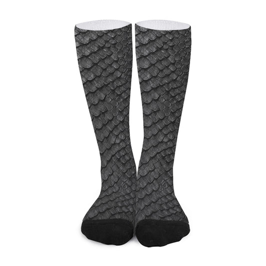 Black Snakeskin Print Long Socks