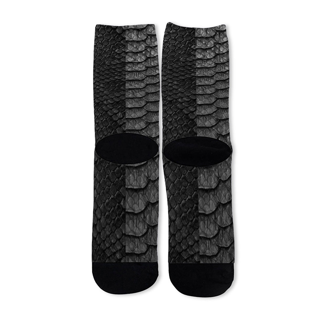 Black Snakeskin Print Long Socks