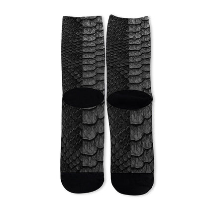 Black Snakeskin Print Long Socks