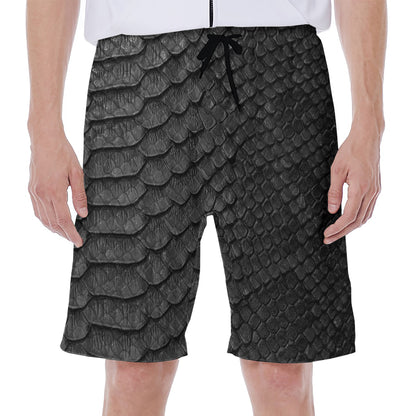 Black Snakeskin Print Men's Beach Shorts