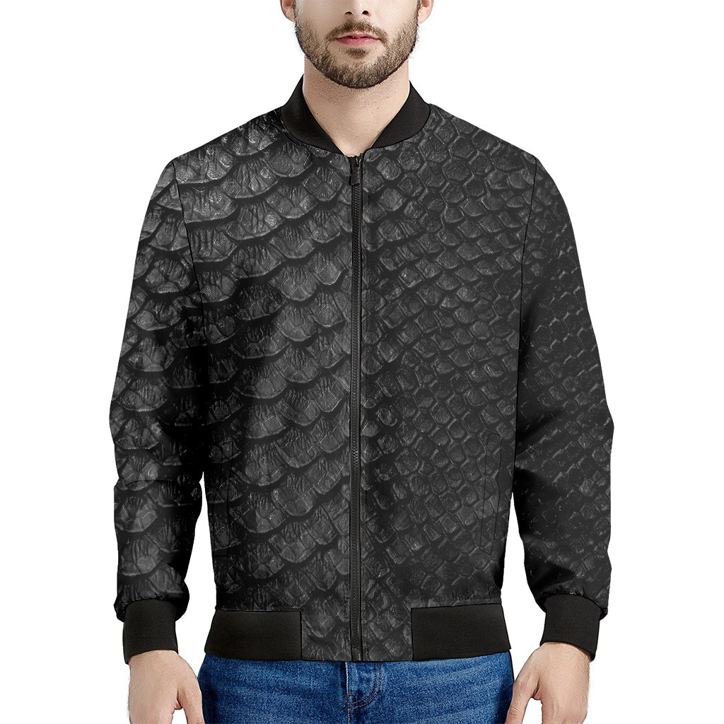 Black Snakeskin Print Men's Bomber Jacket