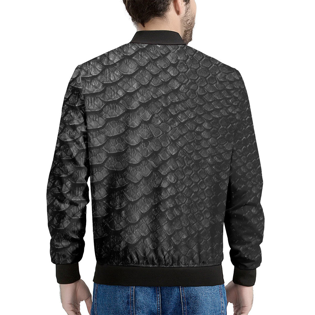 Black Snakeskin Print Men's Bomber Jacket