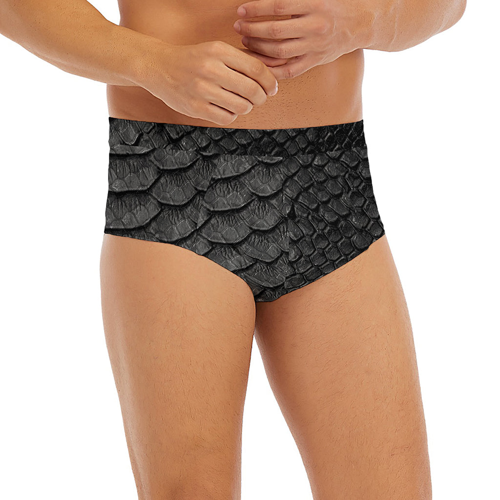 Black Snakeskin Print Men's Briefs
