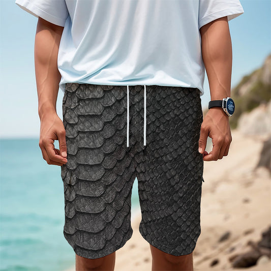 Black Snakeskin Print Men's Cargo Shorts