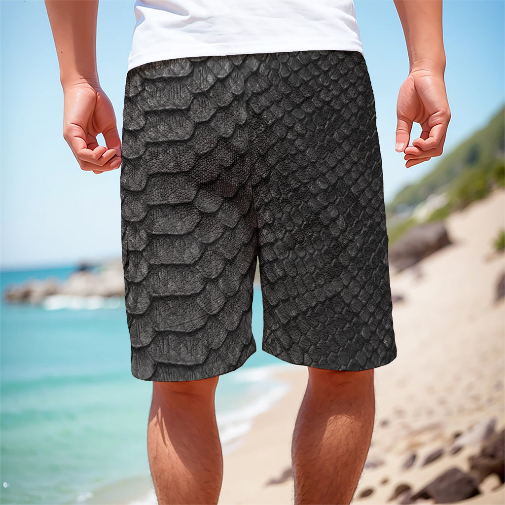 Black Snakeskin Print Men's Cargo Shorts
