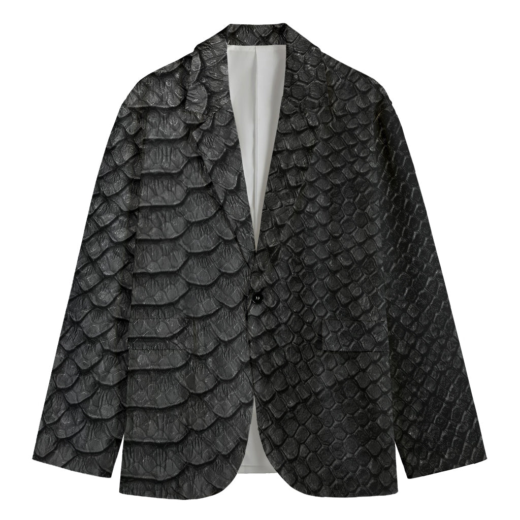 Black Snakeskin Print Men's Cotton Blazer