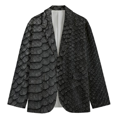 Black Snakeskin Print Men's Cotton Blazer