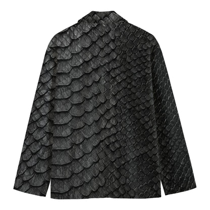 Black Snakeskin Print Men's Cotton Blazer