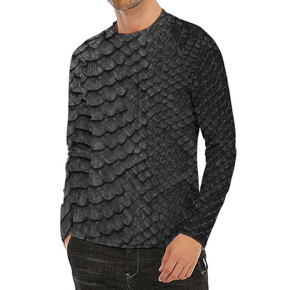 Black Snakeskin Print Men's Long Sleeve Rash Guard