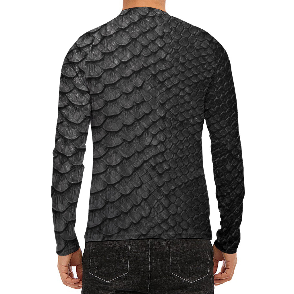 Black Snakeskin Print Men's Long Sleeve Rash Guard