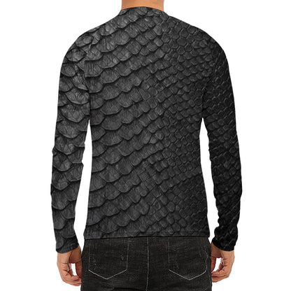 Black Snakeskin Print Men's Long Sleeve Rash Guard