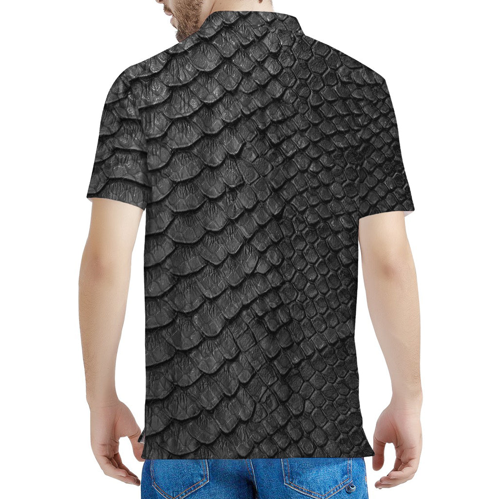 Black Snakeskin Print Men's Polo Shirt