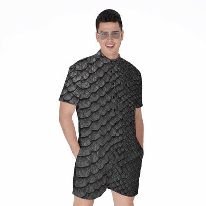 Black Snakeskin Print Men's Rompers