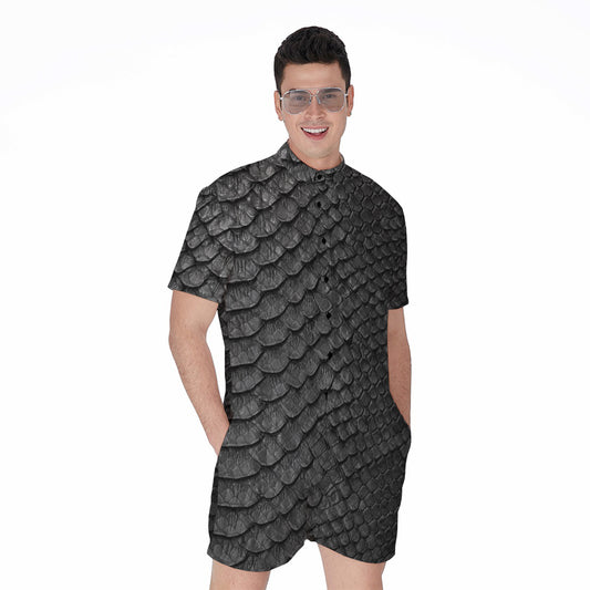 Black Snakeskin Print Men's Rompers
