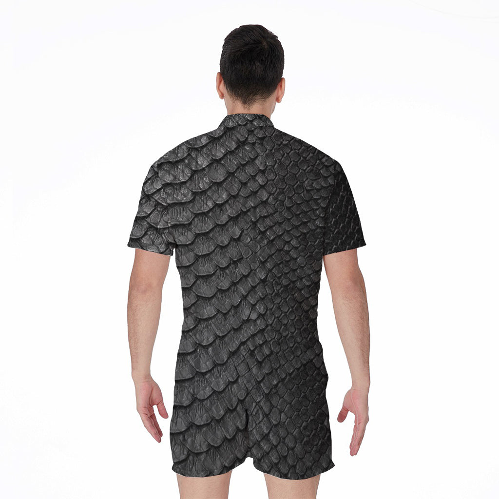 Black Snakeskin Print Men's Rompers